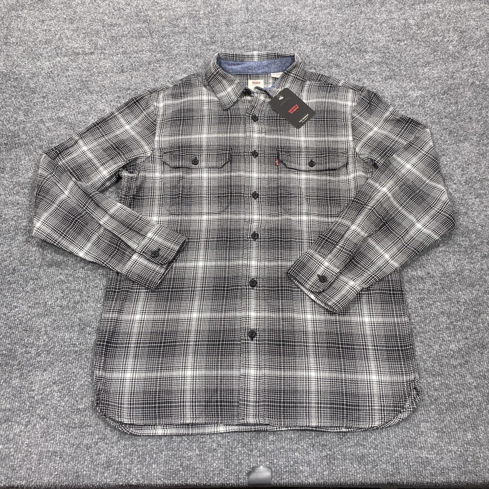 Levi's Shirt Mens Small Black White Plaid The Worker Relaxed Fit Flannel NWT
